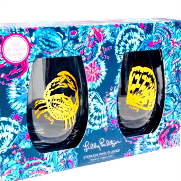 Lilly Pulitzer Stemless Wine Set NIB - Picture 1 of 3